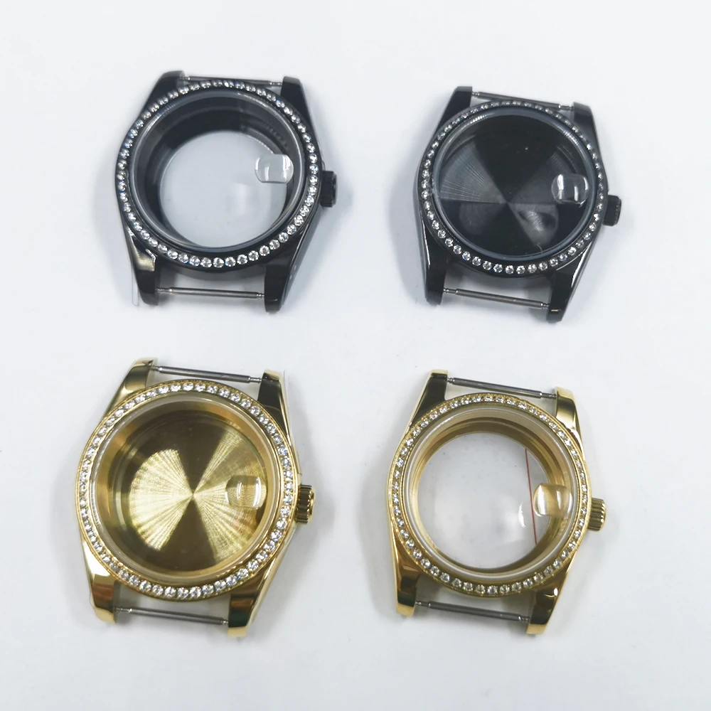 39mm Stainless Steel PVD Sapphire Glass rhinestone bezel ETA 2836 2824 Miyota 82 Series NH35 NH35A NH36 Movement Watch Case Part