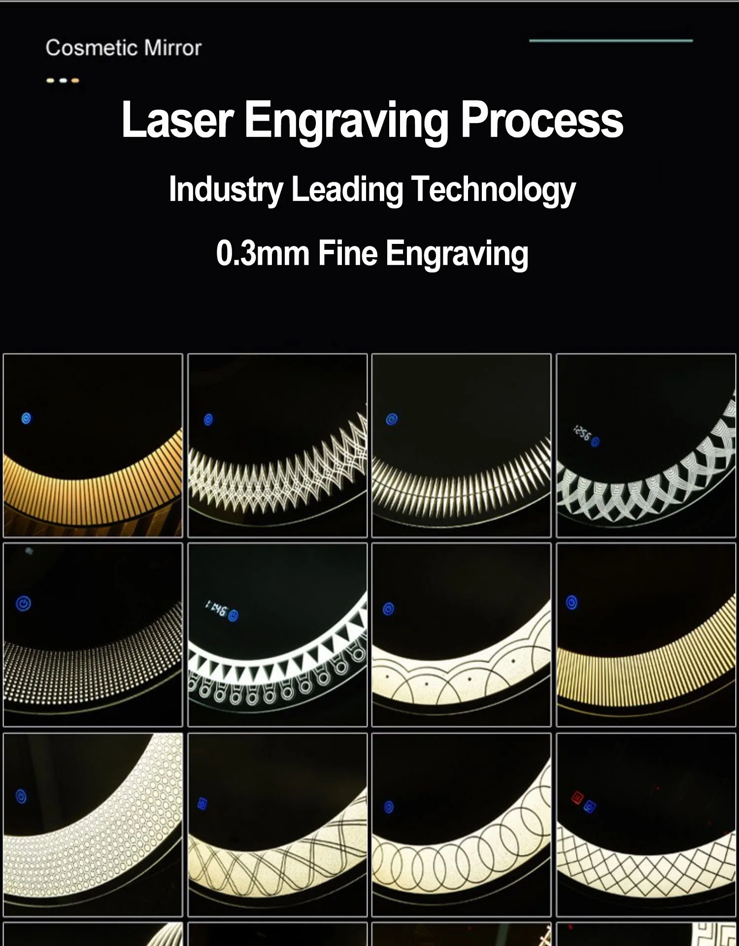 New Design Hot Laser Engraving Line Round 3 Light Color Beauty Wall Decor Led Magic Bathroom Lighted Mirrors