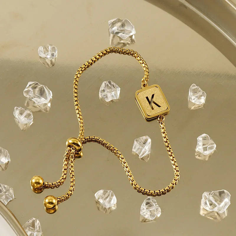 Titanium steel sanded 26-letter bracelet Stainless steel plated 18-karat gold hollow-out adjustable bracelet bracelet for women