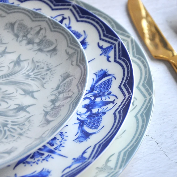 Wedding decoration grey ceramic dinner plates bone china dinner set tableware manufacturer