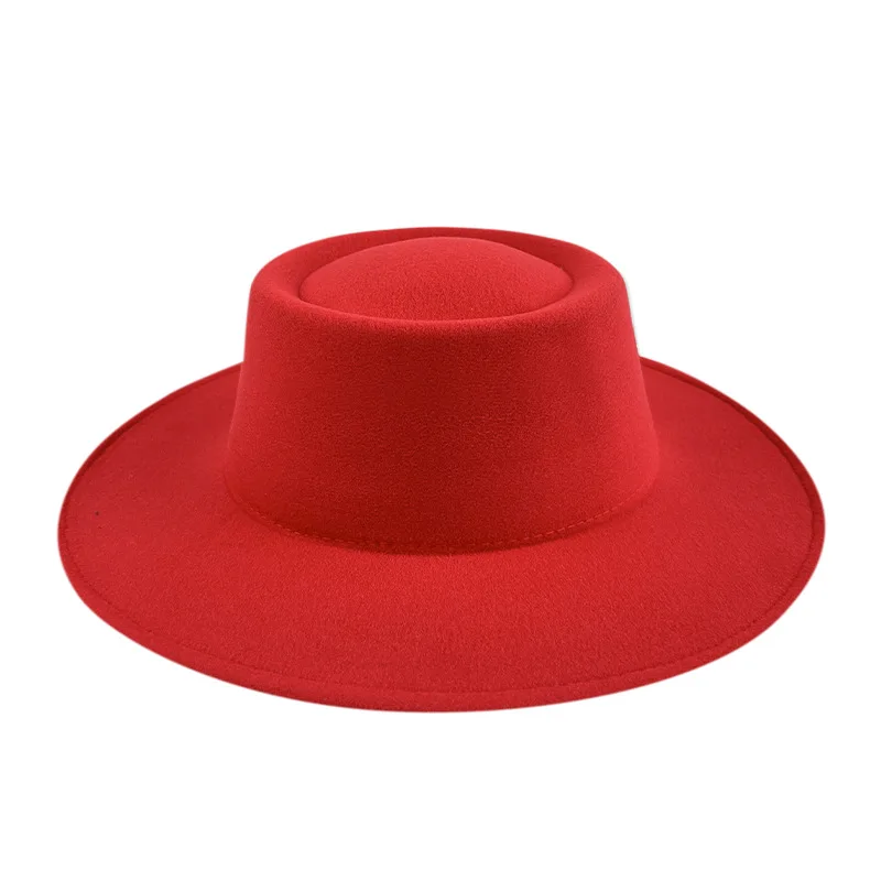 Wholesale new Autumn winter sun protection windproof solid color large brim French fashion jazz tweed felt bucket Hat