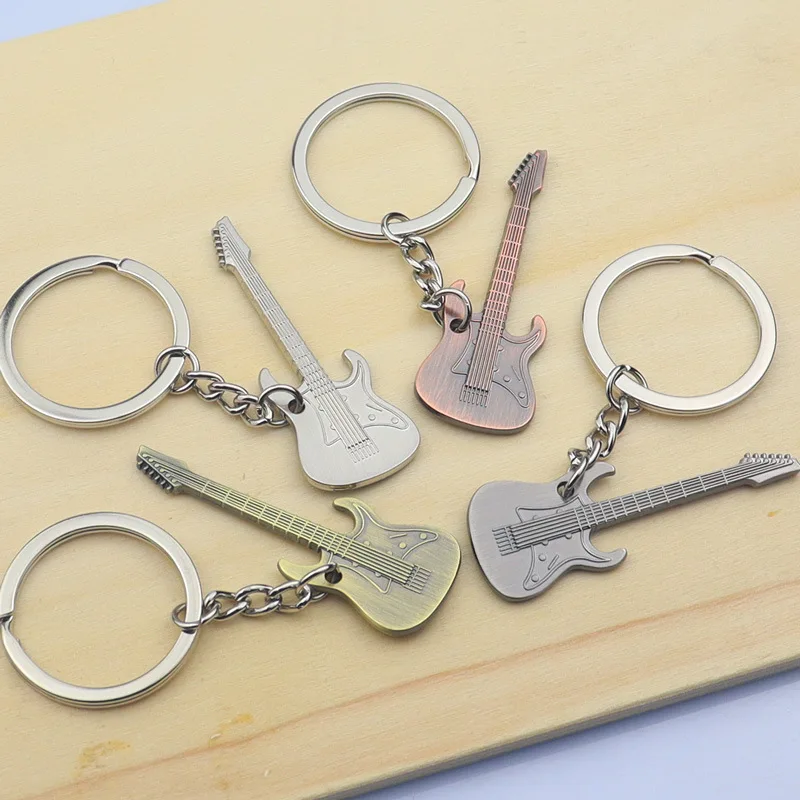 2024 factory wholesale backpack pendant new design antique color electric guitar custom logo metal zinc alloy key chain pendant