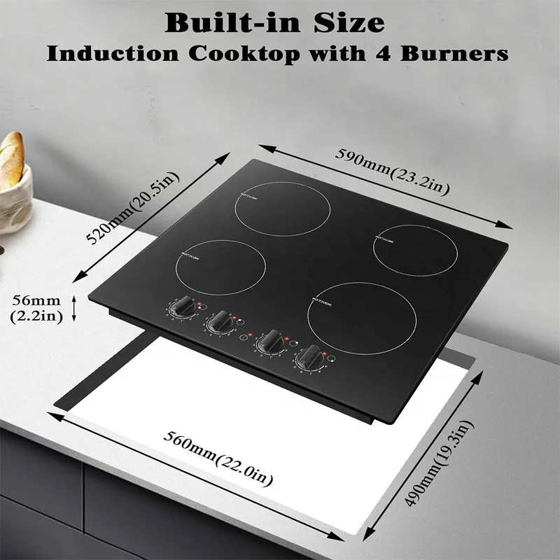 Manufacture OEM 4 Burner Induction Hob With Knob Control Inverter Stove