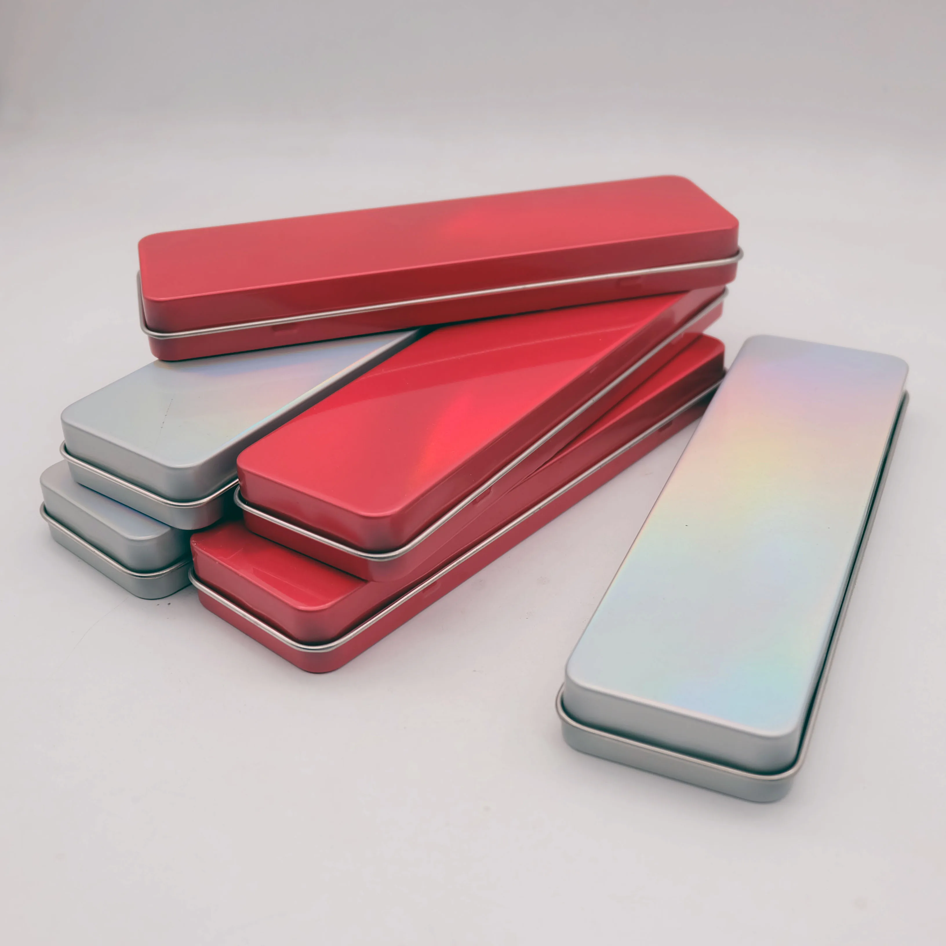 Rectangle custom christmas red color metal flat gift chocolate candy pen pencil tin box packaging boxes wholesale