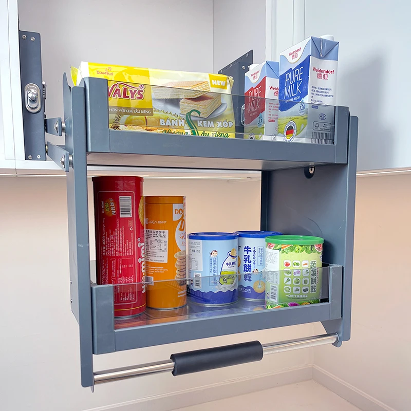 kitchen glass storage rack pull down cabinet lift system pantry organizer cabinet basket