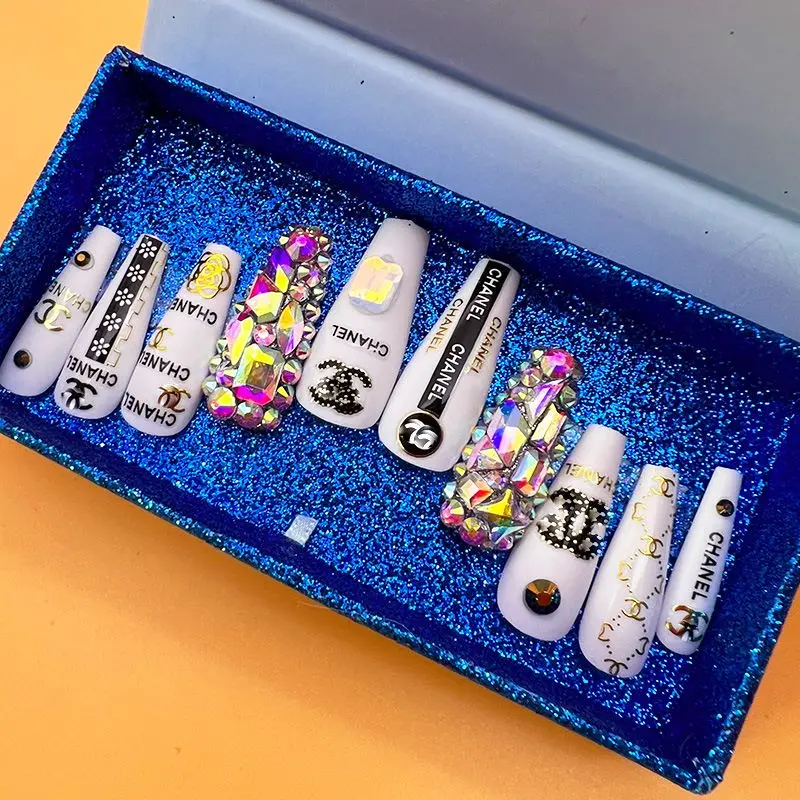 Customized private label crystal false  nails custom packaging box press on nail