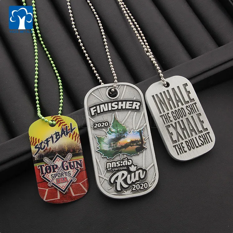 Solid 925 Sterling Silver Gold Fashion Style bull Dog Tag Necklace Pendant with optional engraved