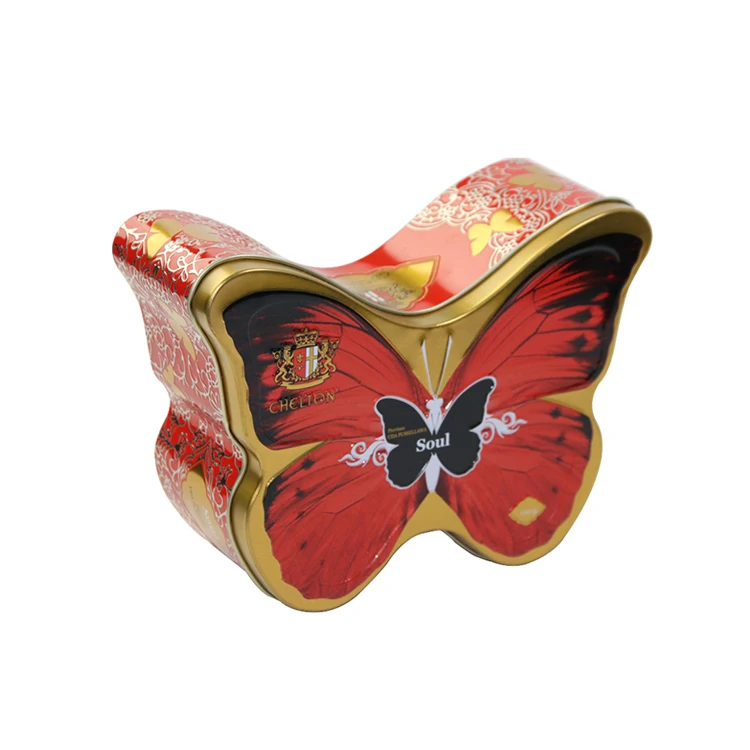 top quality butterfly shaped empty cookie tin can with lids