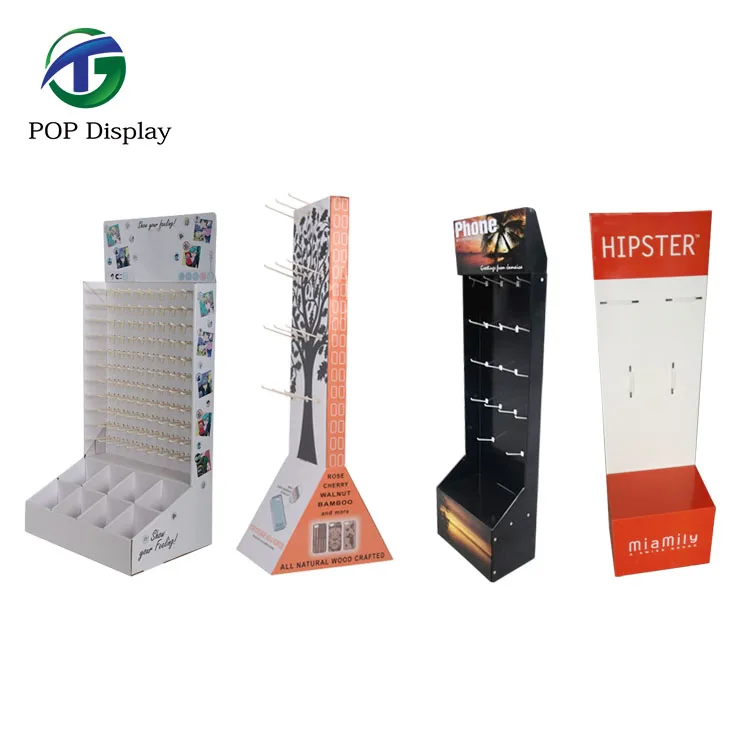 Retail Sock Hang Package Hook Display Cardboard Floor Stand Cardboard Display Stands With Hooks