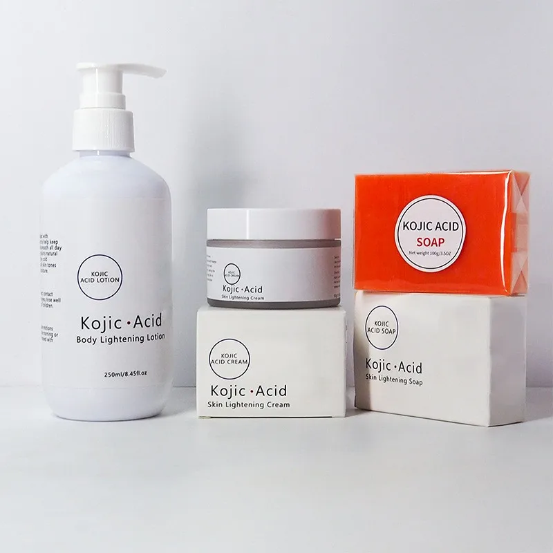 In Stock Private Label 3pcs Kojic Acid  Skin Care Set Soap Whitening Dark Spot Remove Nourishing Face Care Set for Dark Skin