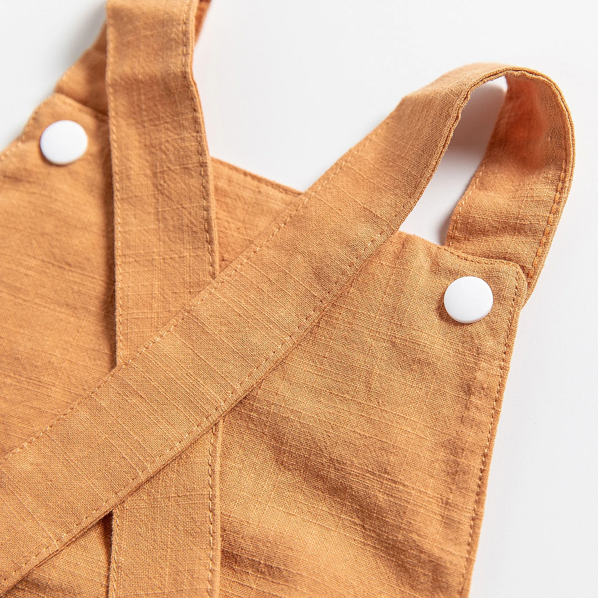 Summer infant girls solid linen romper sleeveless Suspender ruffle braces romper cross back baby girl onesie clothes RTS