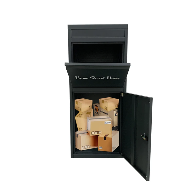 JH-Mech Box Black Parcel Mailbox Garden Highly Durable Strong Waterproof Outdoor Large Capacity Steel Storage Parcel Mailbox