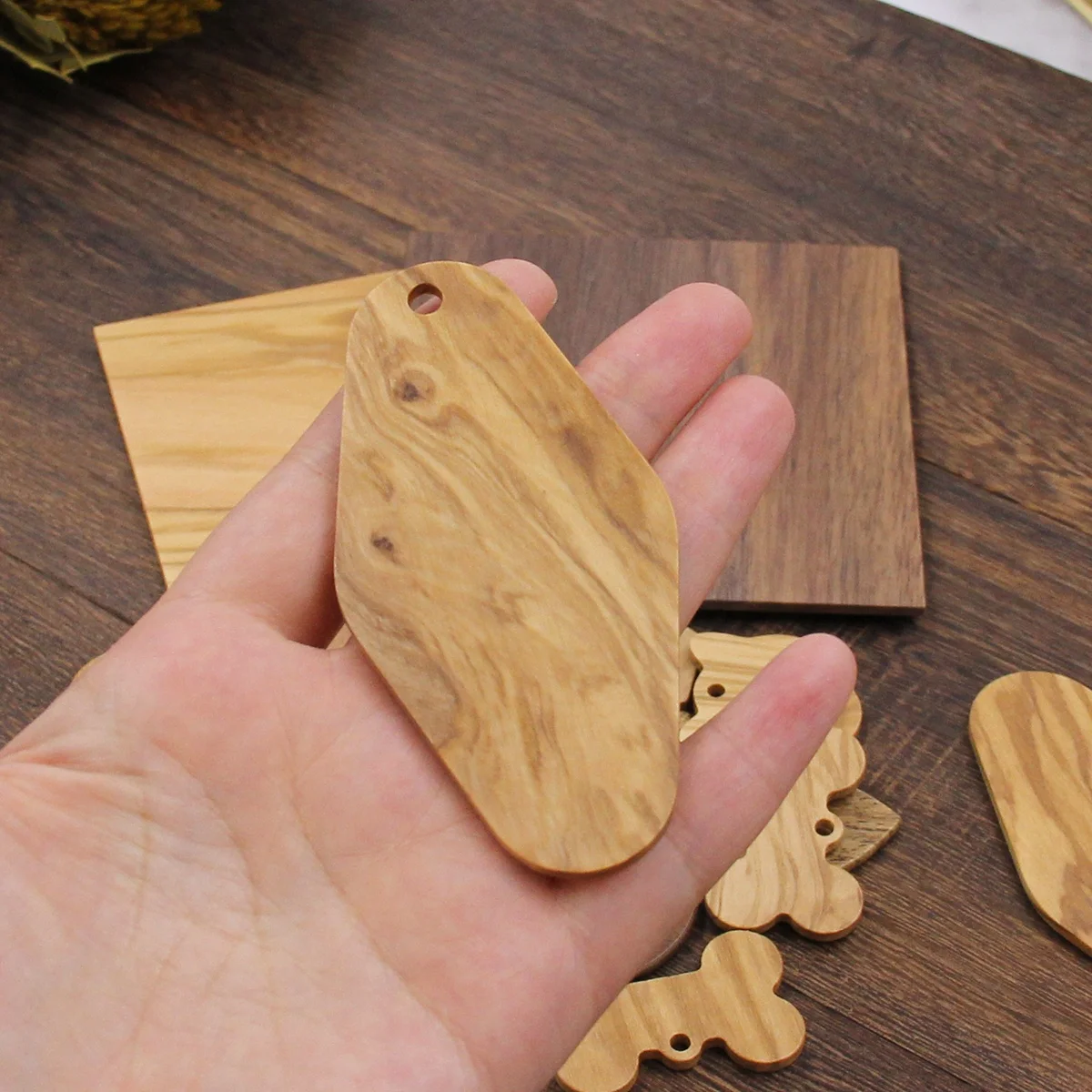 Hardwood Hanging Ornaments Charms for Keychain Necklace Wood Label Tag Pendant Koa Wood Charms