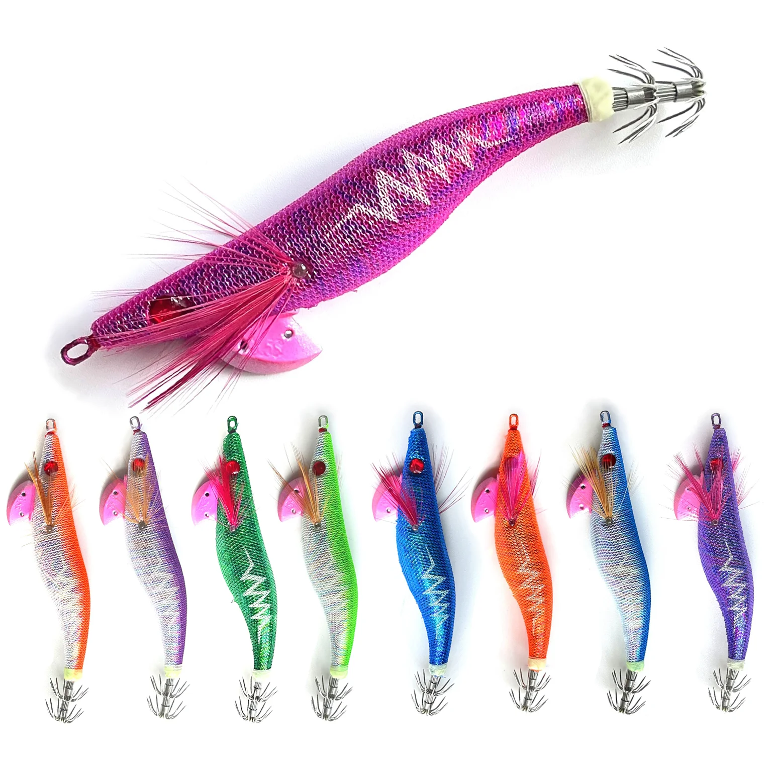Wood shrimp sling bead squid hook cloth squid hook Sea bait ink bait luminous UV shrimp 3.5#
