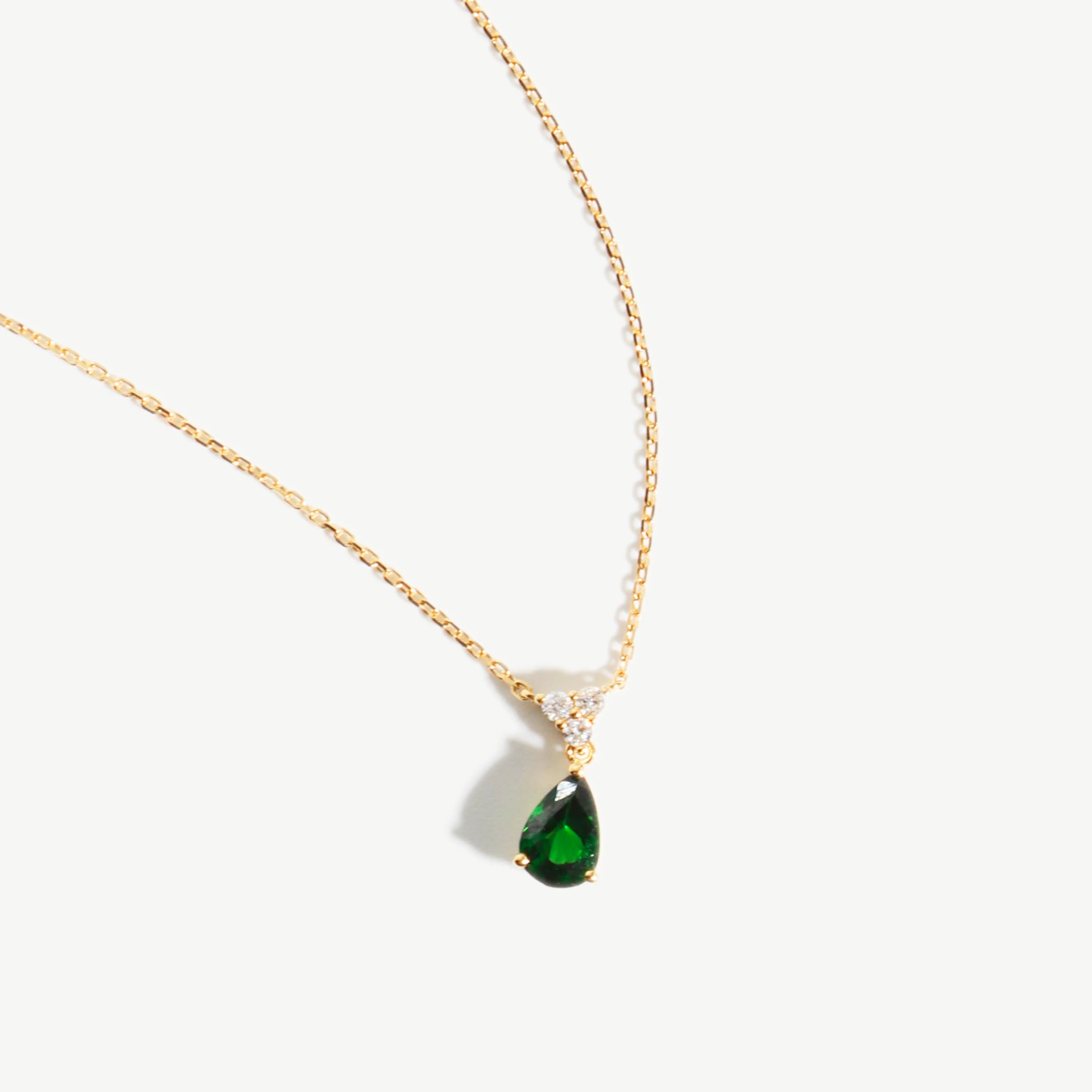 Chris April custom solid gold natural pear cut tsavorite garnet diamond charm pendant necklace