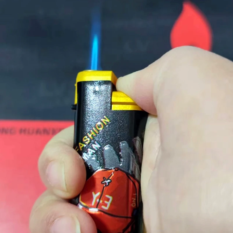 2023 New arrives Z968 blue jet flame windproof torch plastic gas lighter with fancy concave-convex full wrapped UV stickers
