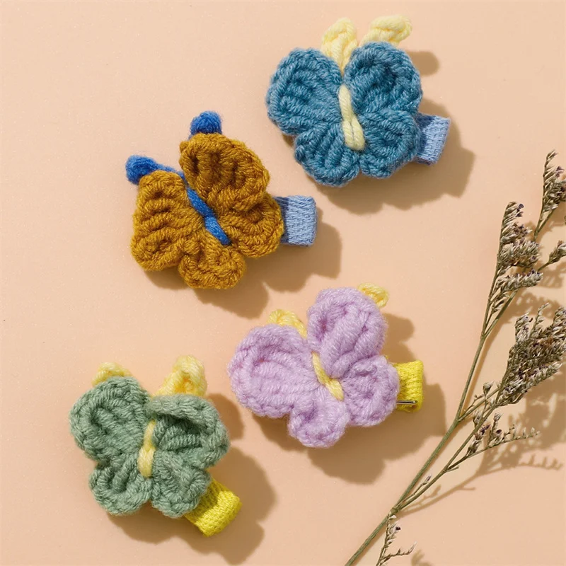 Handmade Infant Lovely Hairpins Butterfly Hair Pin Children Crochet Woolen BB Clips For Girl Hairpins