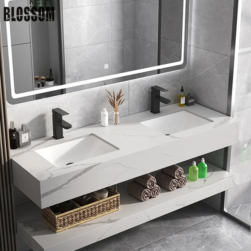 High Quality Modern Rock Slab Ceramic Wash Basin Square Floating Marble Bathroom Sink Home/Hotel Hand Wash Use Mount