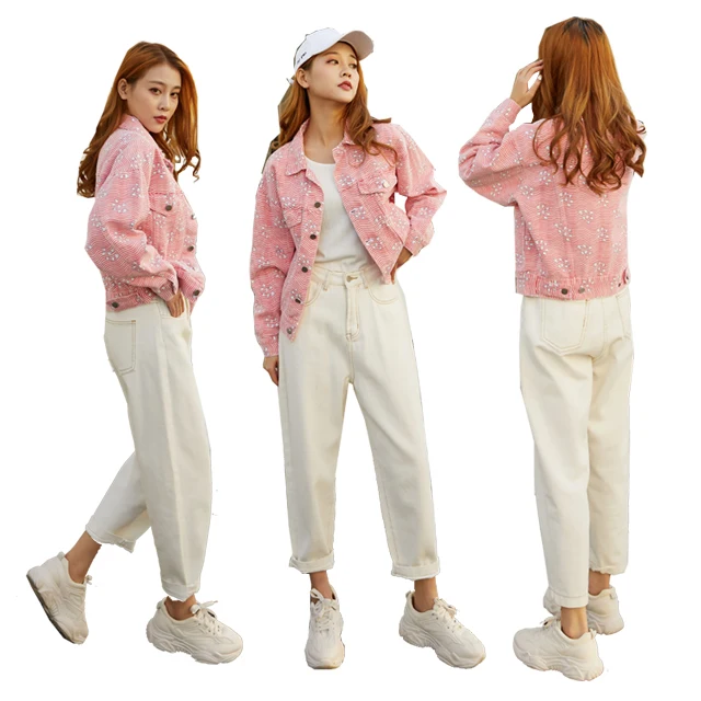 2022 Women Denim Pant Quality Loose Fit Boyfriend Ladies Pants White High Waisted Jeans