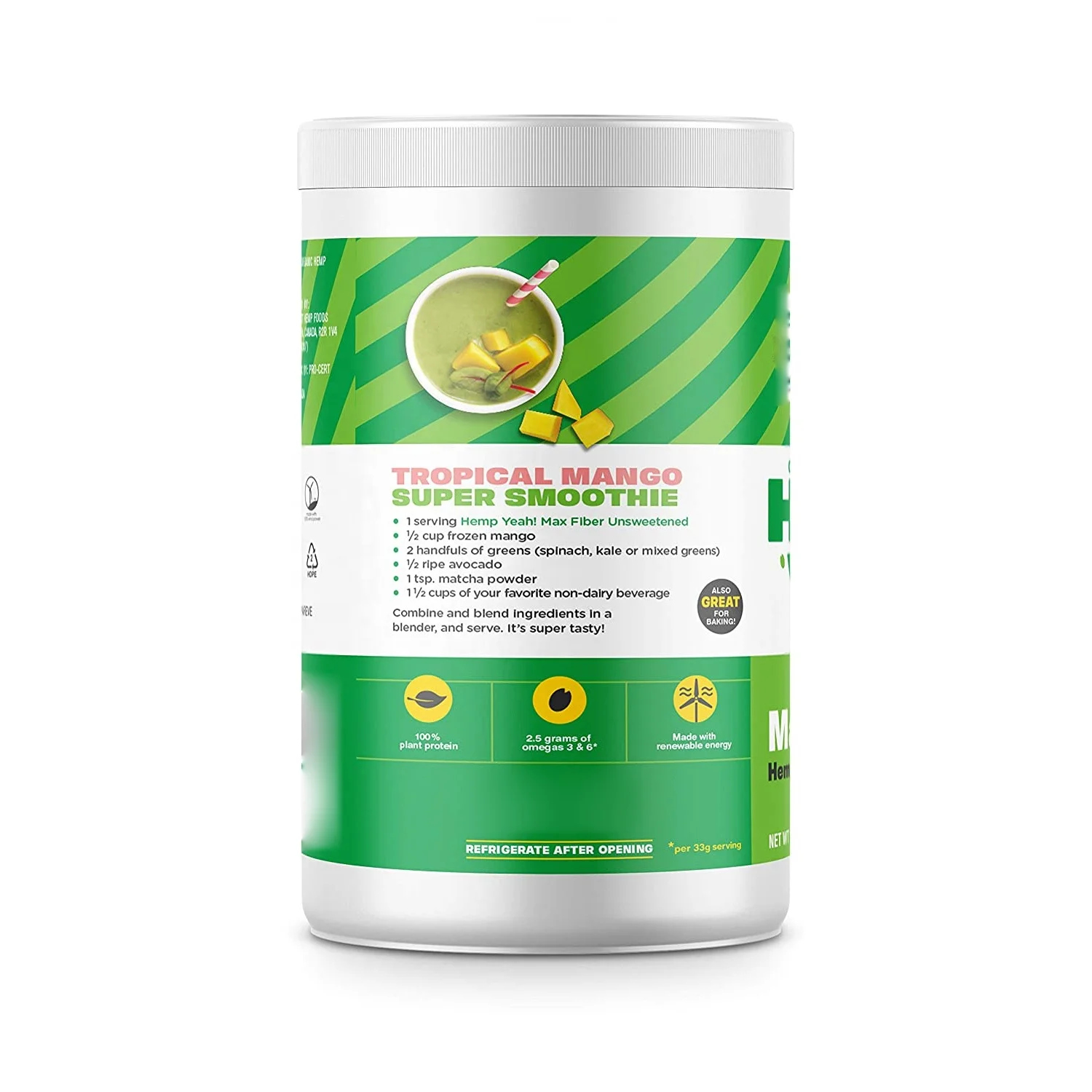 Hemp Protein Powder Organic Max with 13g Fiber&13g Protein Powder Unsweetened 2.5 g Omegas 3&6 per Serving Keto-Friendly 16 Oz