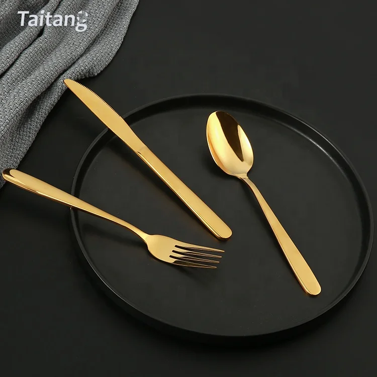 Hotel Restaurant 304 Spoon Fork Knife Gold Flatware, Wedding Stainless Steel Cutlery Flatware Set