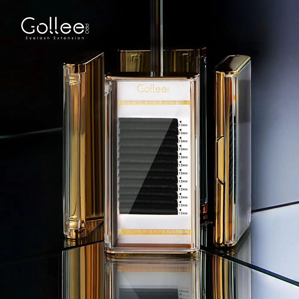 Черные ресницы Gollee .03 для быстрого наращивания DD Curl Korea Pre Fanned Private Label Silk velvetнорковые