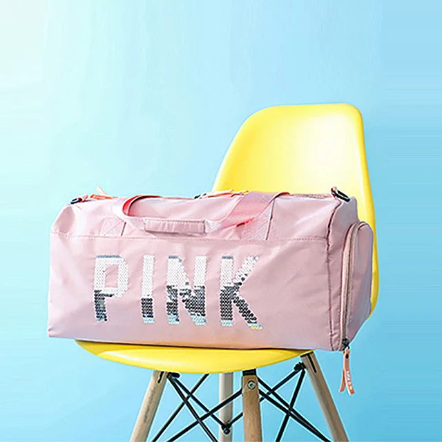 Customized Pink Waterproof Durable Sports Gym Bags For Girls Large Capacity Outdoor Overnight Zipper Short Journey Duffel Bags
