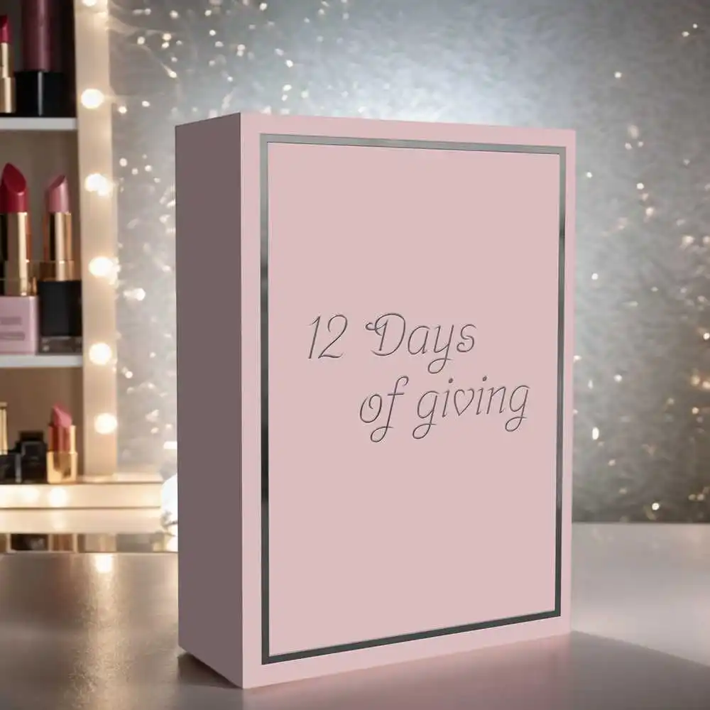 Custom Empty Cosmetic Advent Calendar Gift Box Pink Cardboard Paper Box Luxury Advent Calendar Box 12 Days
