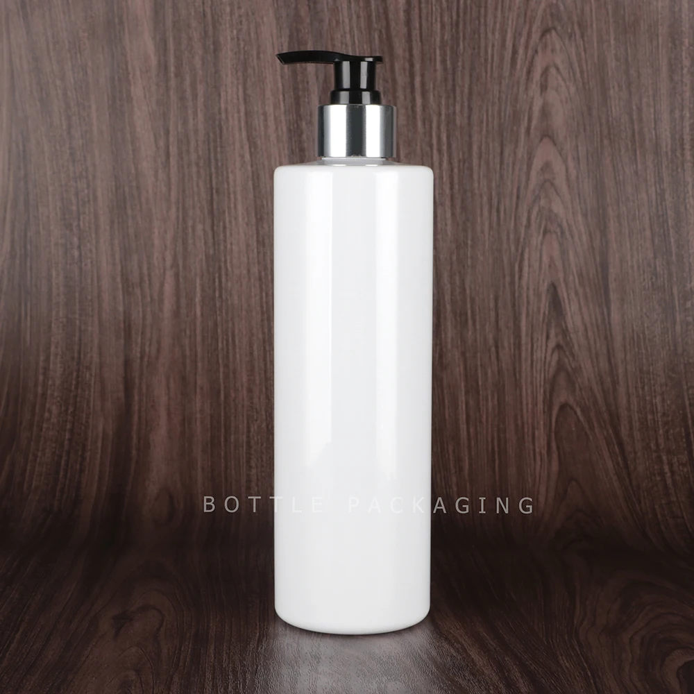 Luxury Black 17 oz Bathroom Soap Dispenser 500ml Cylinder Plastic Bottle PET Bottles Aluminium Pump Shampoo Bottle