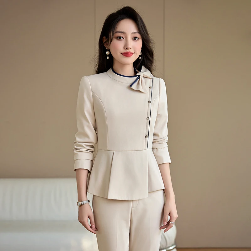 2024 New High-End Professional Female Suit V-Neck Front Desk Reception Work Clothes for Hotel Waiter Job