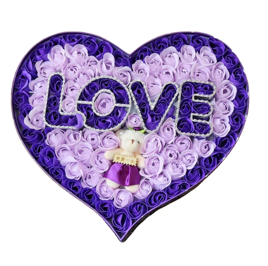 Creative Christmas Gift Soap Flower Heart Paper Box Purple Flowers Graduation Gift