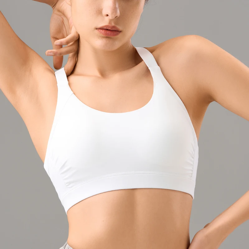 New Fitness Workout Gym 20 Spandex 80 Nylon Breathable Pleated Spandex Cross Back Custom Logo Yoga Sports Bra For Women