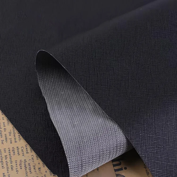 High Quality 0.5mm Black Encrypted Bottom Toothpick Pattern Sofa Skin Material Pvc Leather for Wallet Luggage Handbag