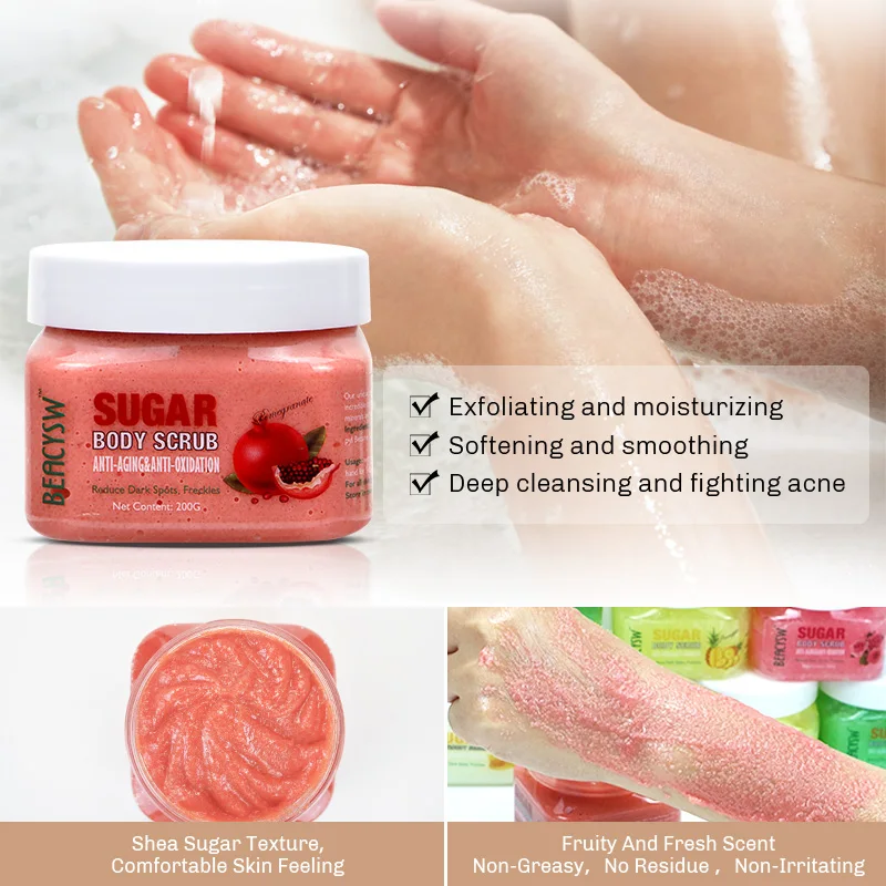 OEM Private Label Moisturizing Exfoliating Remove Dead Skin Whitening Natural Pomegranate Body Scrub
