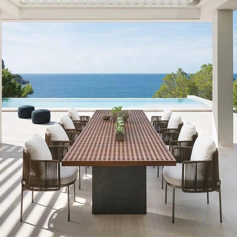 Leisure Outdoor Furniture Garden Chairs Patio Aluminum Frame Rope Rattan Dinning Set Table and Chairs