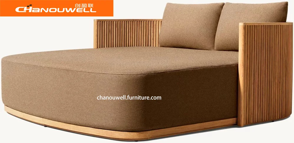 Luxury Design All-weather Use Patio Garden A Grade South American Teak Double Lounge Bed