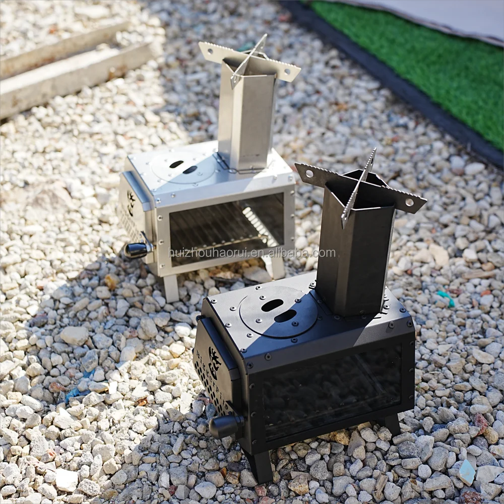 Outdoor High Efficient Energy Saving Wood Burning Mini Camping Stove Stainless Steel Glass Door Portable Rocket Stove