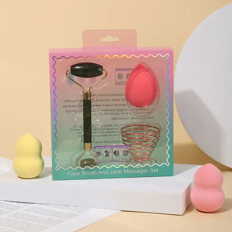 Double Head Natural Facial Massager Jade Roller Gua Sha Electric Handheld Cleaning Brush Face Massage