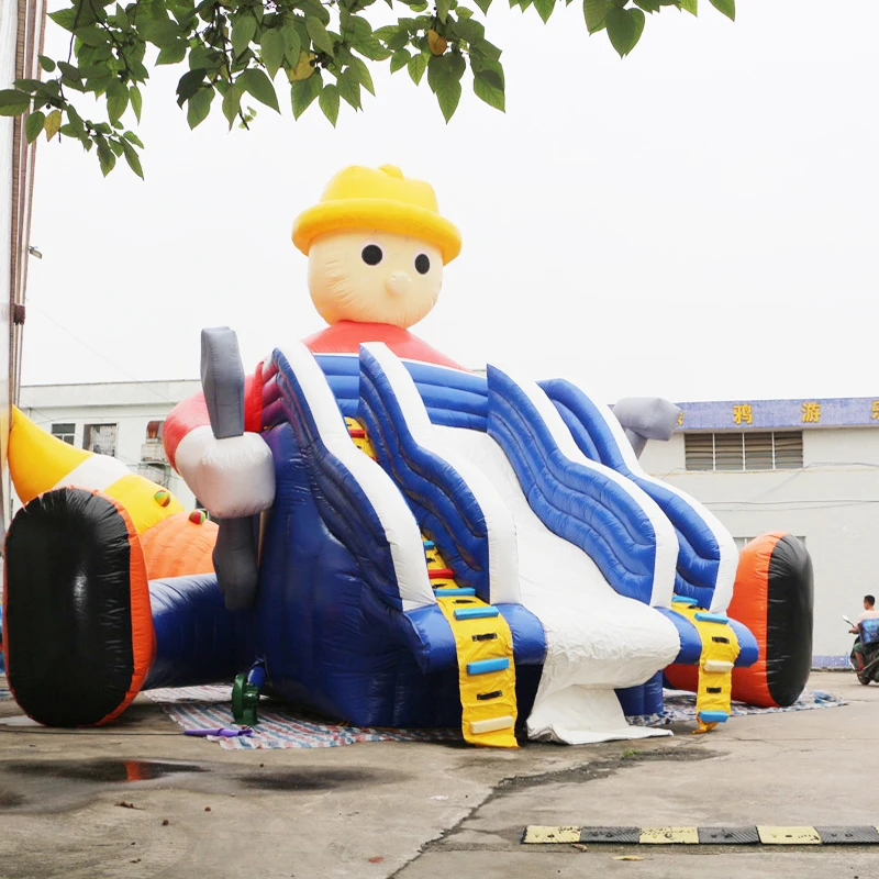 
5*8 m customized cartoon man worker inflatable advertising of water slide 