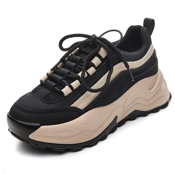 Spring new real soft leather sneakers female student running thick bottom heightening sneakers