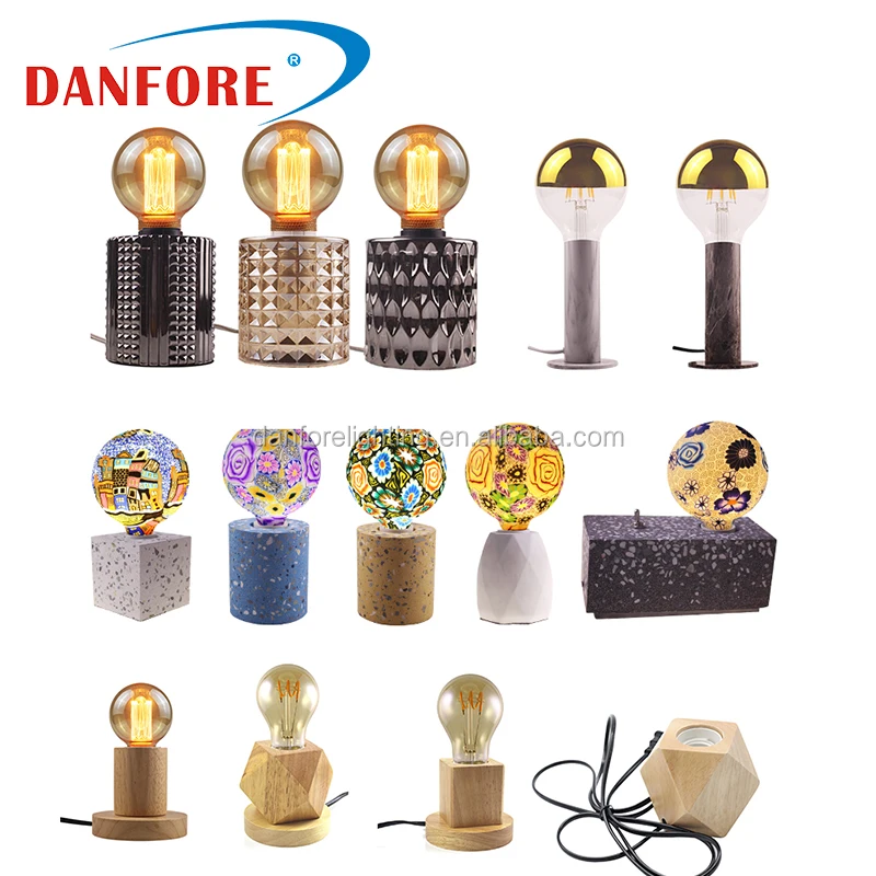 Danfore Wood Block Night Lighting Vintage Wooden Decorative Retro Edison Bulb Table Lamp