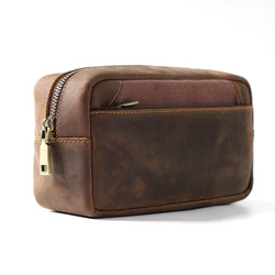 ya354 Crazy Horse Leather Toiletry Bag Women Dopp Kit Bag for Men Shaving Bag