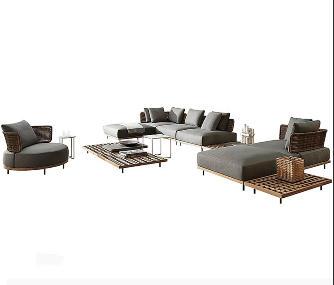 Home Rattan Teak Wood Outdoor Sofa Garden Furniture Set Solid Wood Sofa Outdoor Furniture Garden Sets