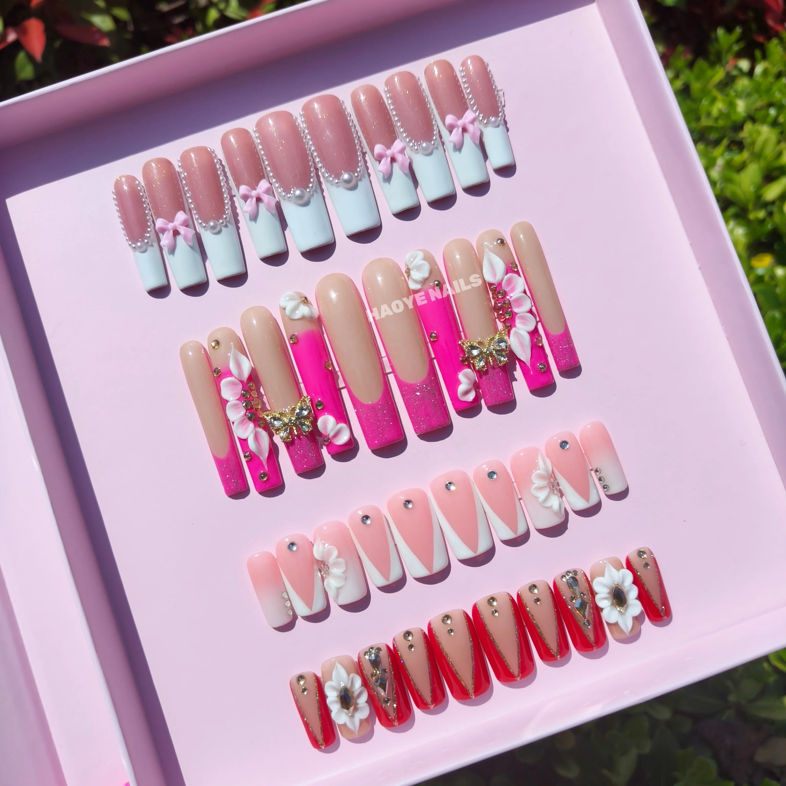 Press On Nails Vendor Wholesale Custom Design Private Label Luxury Long French Tips False Acrylic Handmade Press On Nails Bulk