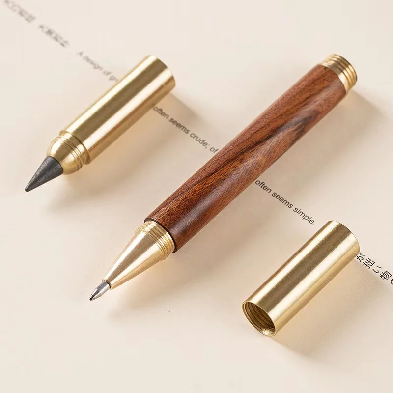 office supplies new pen brass wood barrel custom engraved logo eternal pencil 2 in 1 rollerball signature pen