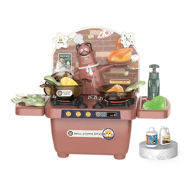 Pretend Play Simulation Plastic Cooking Table Chef Little Kitchen Set Toys with Light Music