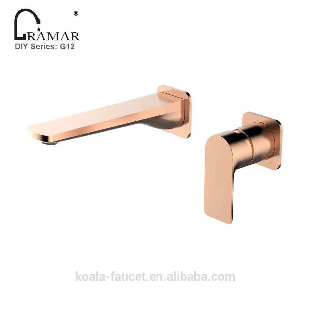 Single Handle 2 Hole Gold Black Plated Wall Mount Bathroom Sink Faucet