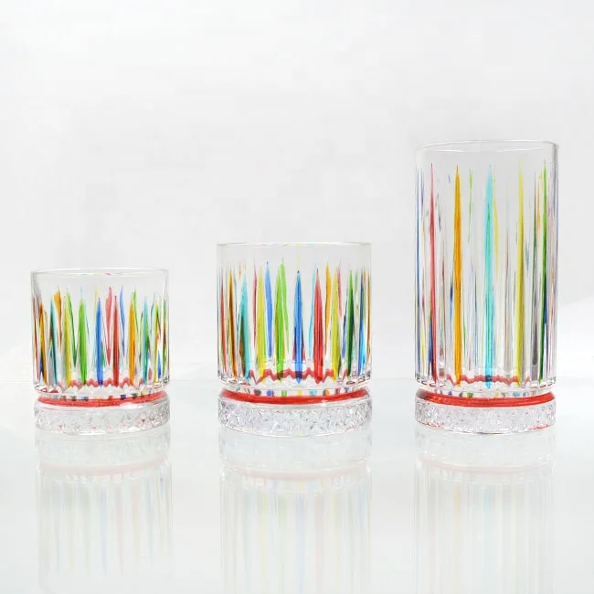 7oz/12oz/15oz European-style painted Whisky Cup Italian-style, Artisanal beer Cup Striped engraved shot glass