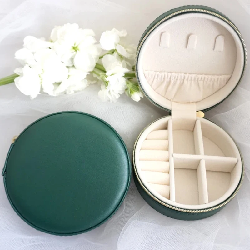 Mini Round Jewelry Case Quality Velvet Travel Jewelry Box Perfect Christmas & Holiday Gift Earring Necklace Bracelet Ring Box