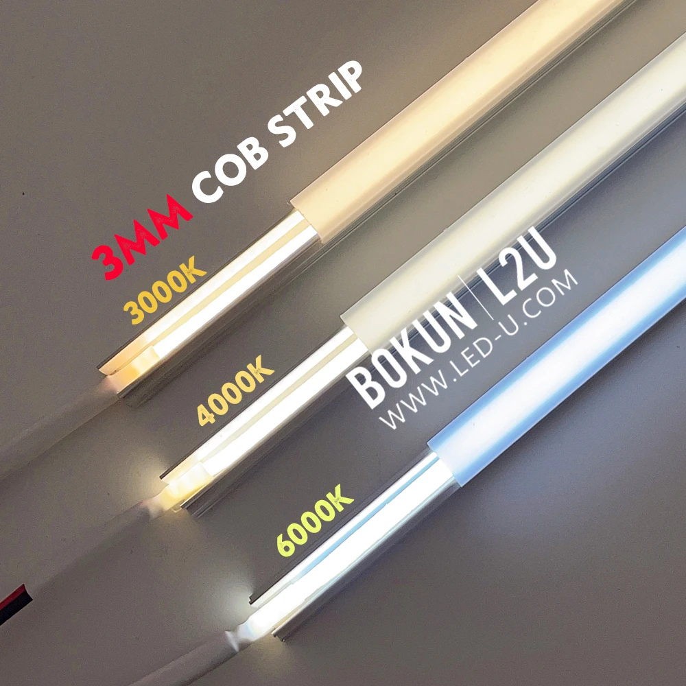 BOKUN 480led 5mm 4mm 3mm Narrow CRI90 Cheap Ultra Thin Aluminum Profile 5m Ceiling Wholesale Car Ambient Led Cob Strip Light